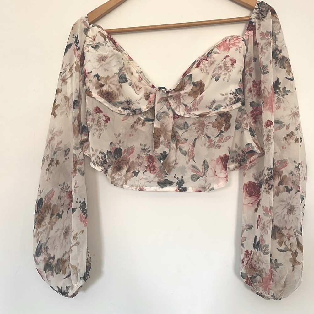 NastyGal Floral Crop Corset Style Top - 8